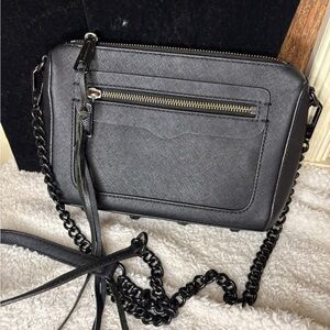 Rebecca Minkoff Black Saffiano Leather Crossbody Bag with Stunning Black Chain